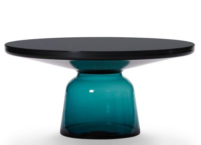 Bell Coffee Table Couchtisch mit Stahlplatte und blauem Glasfuß von ClassiCon.